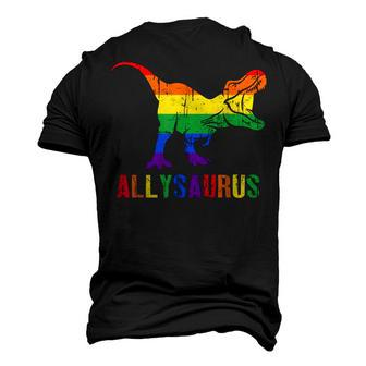 T Rex Dinosaur Lgbt Gay Pride Flag Allysaurus Ally Men's 3D T-Shirt Back Print | Mazezy