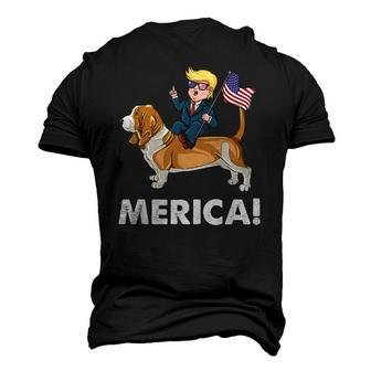 Trump Merica Riding A Basset Hound Dog 4Th July Men's 3D T-Shirt Back Print | Mazezy