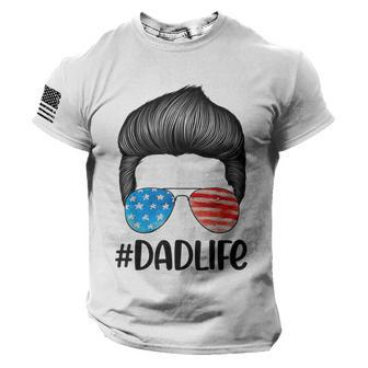 Dad Life Sunglasses American Flag Fathers Day 4Th Of July American Flag On Sleeve Men Tee USA Distressed Flag T-Shirt - Seseable