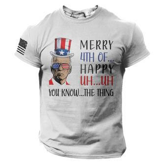 Funny Joe Biden Confused Merry 4Th Of July Us Flag American Flag On Sleeve Men Tee USA Distressed Flag T-Shirt - Seseable