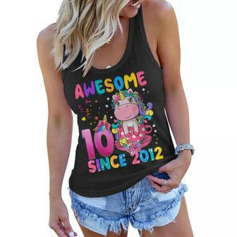 10 Years Old 10Th Birthday Unicorn Girl Awesome Since 2012 Women Flowy Tank - Seseable