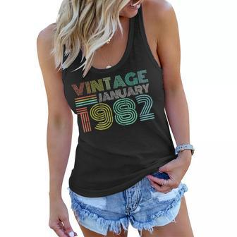 40Th Birthday Vintage January 1982 Forty Years Old Women Flowy Tank - Seseable