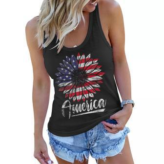 4Th Of July America Sunflower Us Patriotic American Usa Flag Women Flowy Tank - Seseable