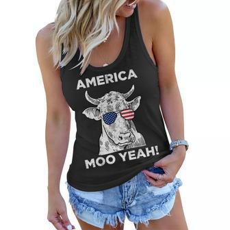 4Th Of July Funny Moo Yeah Cow Glasses T Boys Girls Us Women Flowy Tank - Seseable