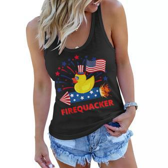 4Th Of July Patriotic Firecracker Rubber Duck Firequacker Women Flowy Tank - Seseable