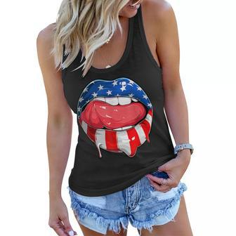 4Th Of July Patriotic Hot Lips American Flag Grunge Vintage Women Flowy Tank - Seseable