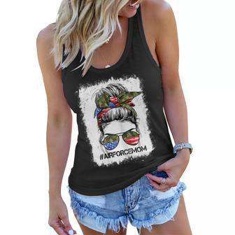  All American Airforce Mom Messy Bun Us Flag 4Th Of July Women Flowy Tank - Seseable
