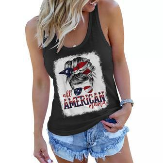 All American Mama Messy Hair Bun Woman 4Th Of July Bleached Women Flowy Tank - Seseable