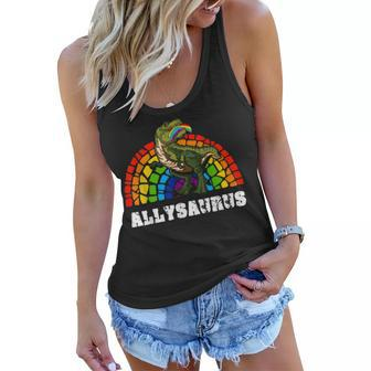 Allysaurus Dinosaur In Rainbow Flag For Ally Lgbt Pride V3 Women Flowy Tank - Seseable