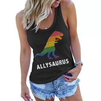 Allysaurus Dinosaur In Rainbow Flag For Ally Lgbt Pride Women Flowy Tank | Mazezy