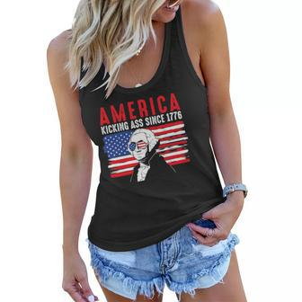 America Kicking Ass Since 1776 Funny George Washington Women Flowy Tank | Mazezy