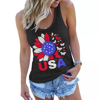American Flag 4Th Of July Proud Usa Flower Girl Women Flowy Tank - Seseable