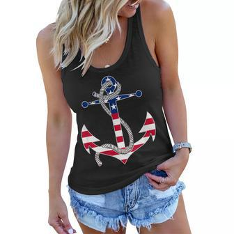 American Flag Patriotic Anchor - Memorial Day 4Th Of July Women Flowy Tank - Seseable
