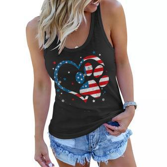 American Flag Patriotic Dog & Cat Paw Print - 4Th Of July Women Flowy Tank - Seseable