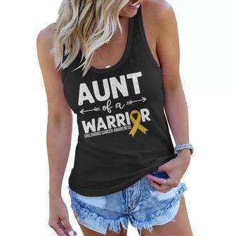 Aunt Of A Warrior - Golden Ribbon Childhood Cancer Awareness Women Flowy Tank | Mazezy CA
