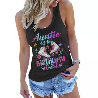 Auntie Of The Birthday Girl Rolling Birthday Roller Skates Women Flowy Tank - Seseable