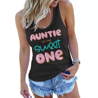 Auntie Of The Sweet One First Birthday Matching Family Donut Women Flowy Tank - Seseable