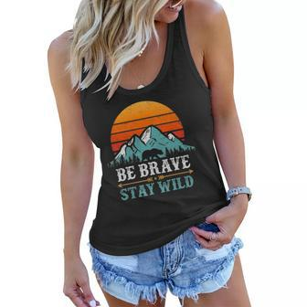 Be Brave Stay Wild Bear Mountains Vintage Retro Hiking Women Flowy Tank | Mazezy