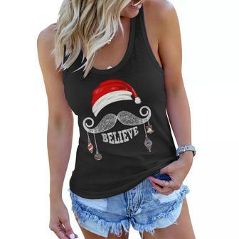 Believe Christmas Santa Mustache With Ornaments - Believe Women Flowy Tank | Mazezy