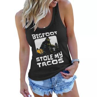 Bigfoot Stole My Tacos Funny Foodie Sci-Fi Sasquatch Women Flowy Tank | Mazezy
