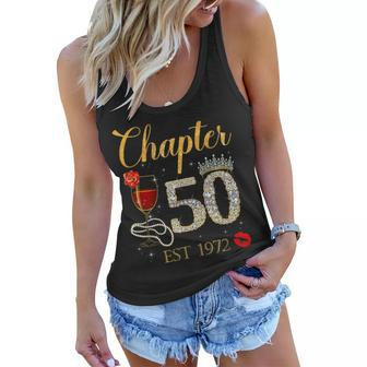 Chapter 50 Years Est 1972 50Th Birthday Red Rose Wine Crown Women Flowy Tank - Seseable