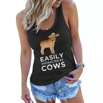 Cow Gifts For Women & Girls Cute Easily Distracted By Cows Women Flowy Tank | Mazezy