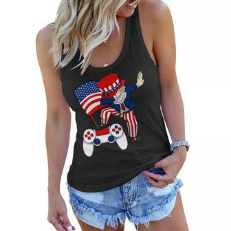 Dabbing Patriotic Gamer 4Th Of July Video-Game Controller T-Shirt Women Flowy Tank - Seseable