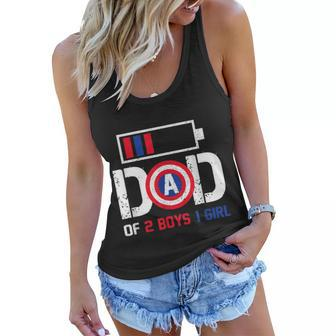 Dad Of 2 Boys 1 Girl Battery Usa Flag Father Day 4Th Of July Women Flowy Tank - Seseable