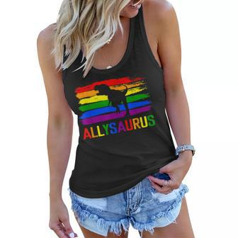 Dinosaur Lgbt Gay Pride Flag Allysaurus Ally T Rex Men Boys Women Flowy Tank - Seseable
