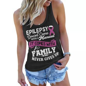 Epilepsy Doesnt Come With A Manual It Comes With A Family Who Never Gives Up Purple Ribbon Epilepsy Epilepsy Awareness Women Flowy Tank - Monsterry