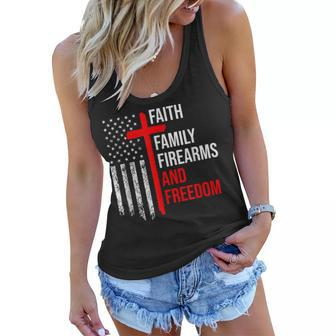 Faith Family Firearms And Freedom 4Th Of July Flag Christian Women Flowy Tank - Seseable