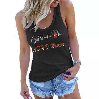 Fighter Adhd Warrior Heartbeat Orange Ribbon Attention Deficit Hyperactivity Disorder Adhd Awareness Women Flowy Tank | Favorety DE