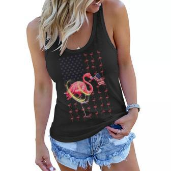 Flamingo American Usa Flag 4Th Of July Funny Patriotic Women Flowy Tank - Seseable