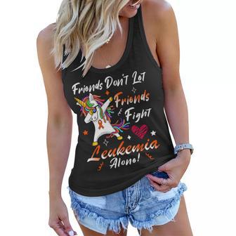 Friends Dont Let Friends Fight Leukemia Alone Unicorn Orange Ribbon Leukemia Leukemia Awareness Women Flowy Tank | Favorety AU