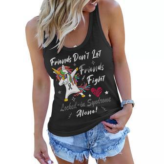 Friends Dont Let Friends Fight Lockedin Syndrome Alone Unicorn Silver Ribbon Lockedin Syndrome Lockedin Syndrome Awareness Women Flowy Tank | Favorety AU