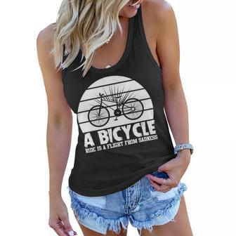 Funny Bicycle I Ride Fun Hobby Race Quote A Bicycle Ride Is A Flight From Sadness Women Flowy Tank - Monsterry