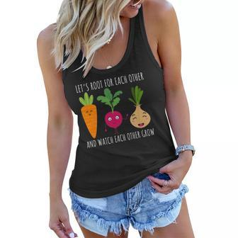 Funny Cute Lets Root For Each Other Vegetable Garden Lover Women Flowy Tank | Mazezy
