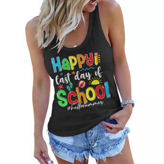 Funny Happy Last Day Of School Hello Summer Multicolored Women Flowy Tank | Favorety UK