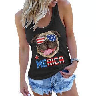 Funny Pug 4Th Of July Merica Mens Womens Kids American Flag Women Flowy Tank - Seseable
