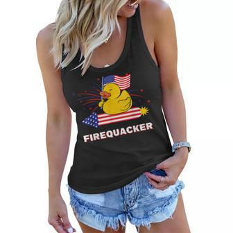 Funny Rubber Duck Usa Patriotic Firequacker 4Th Of July Women Flowy Tank - Seseable