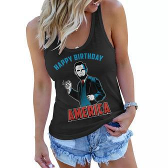 Happy Birthday America Abe Lincoln Fourth Of July Women Flowy Tank - Seseable