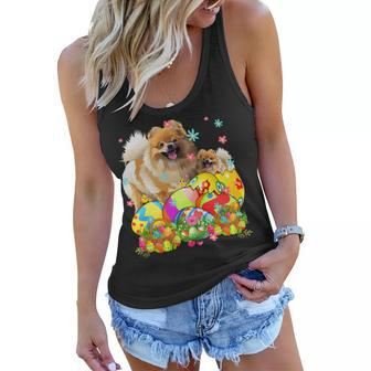 Happy Easter Day Pomeranian With Easter Eggs Dog Lover T-Shirt Women Flowy Tank - Seseable
