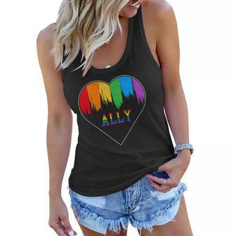 Hearts Lgbt Equality Love Lgbtq Rainbow Flag Gay Pride Ally Women Flowy Tank | Mazezy