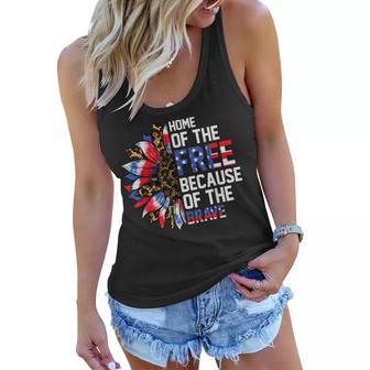 Home Of The Free Because Of The Brave Sunflower 4Th Of July Women Flowy Tank - Seseable