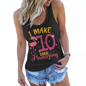 I Make 10 Look Flamazing Cute Flamingo 10Th Birthday Kids Women Flowy Tank - Seseable