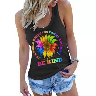 In A World Where You Can Be Anything Be Kind Lgbt Rainbow Women Flowy Tank - Seseable