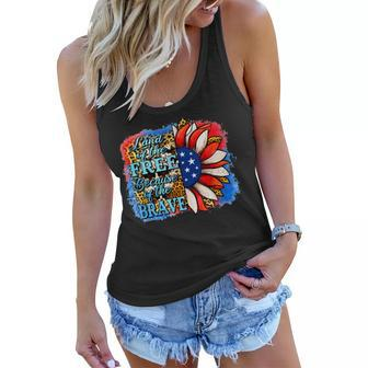 Land Of The Free Because Of The Brave Sunflower 4Th Of July Women Flowy Tank - Seseable