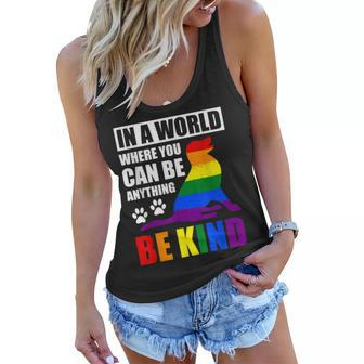 Lgbt Gay Pride In A World Where You Can Be Anything Be Kind V3 Women Flowy Tank - Seseable