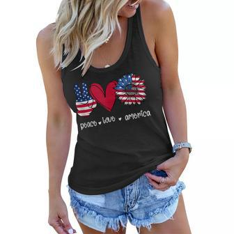 Peace Love America 4Th July Patriotic Sunflower Heart Sign V2 Women Flowy Tank - Seseable