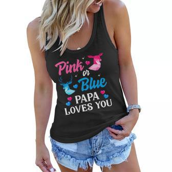 Pink Or Blue Papa Loves You Gender Reveal Family Women Flowy Tank | Mazezy